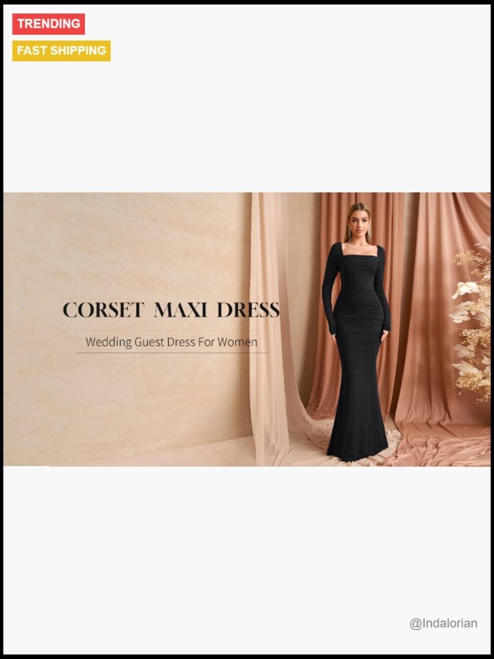 Polyester Elastane Corset Maxi Dress Long Sleeve Formal Bodycon - Picture 6 of 7